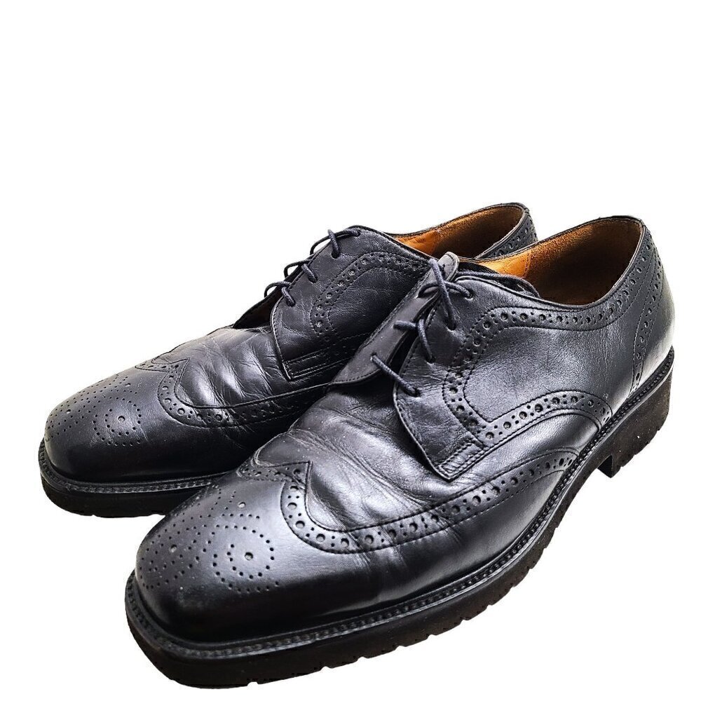 Bally Black Leather Derby Brogue Wingtip Oxford Shoes Lace Up